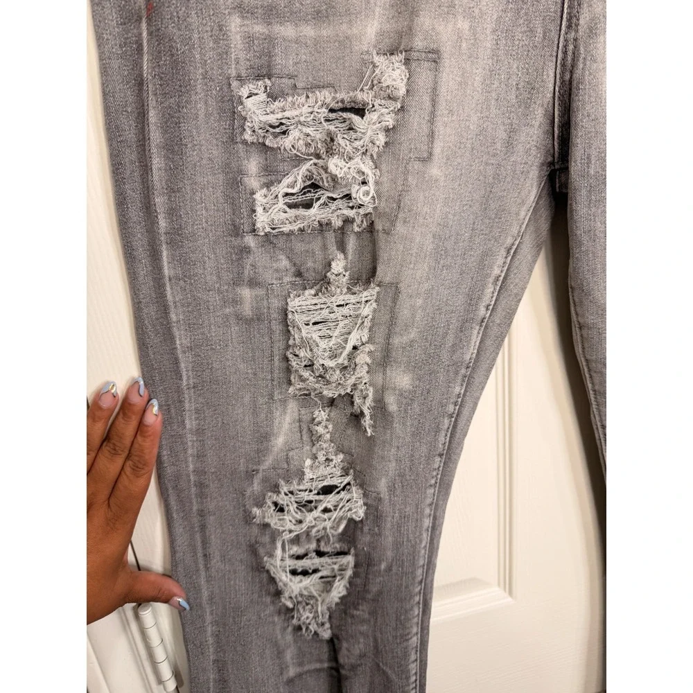 #B27 GSTR Distressed Denim Jeans Sz.‎ 46 Grey Ripped Straight Leg Stretch Pants
